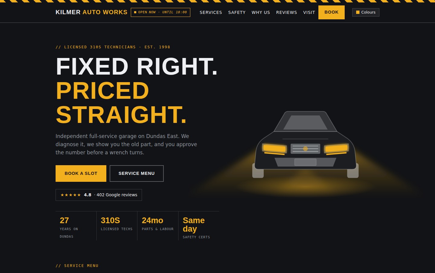 Screenshot of the auto repair shop website template