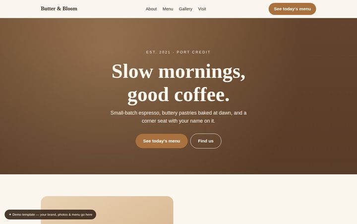 Screenshot of the caf&eacute; website template
