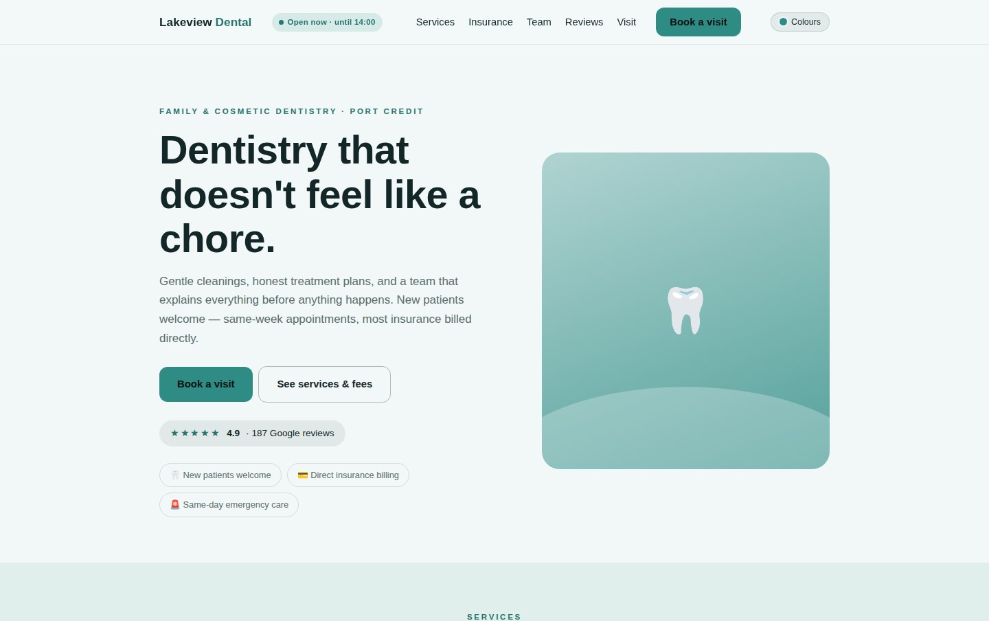 Screenshot of the dental clinic website template