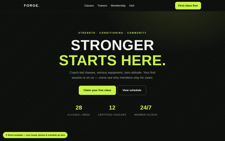 Screenshot of the gym website template