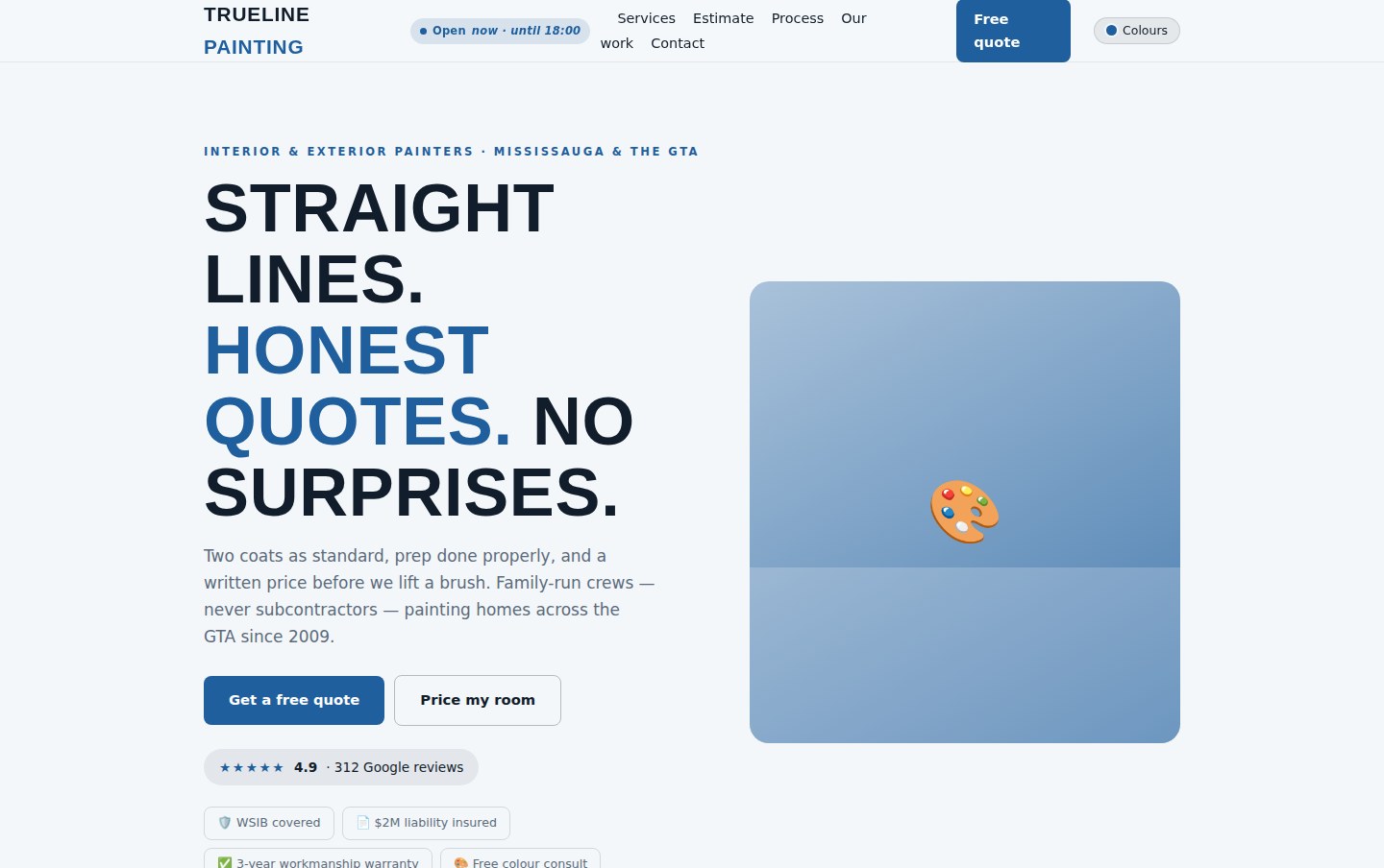 Screenshot of the painting company website template