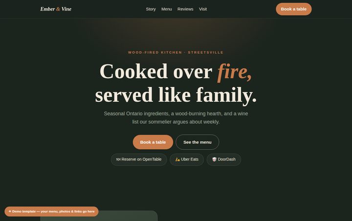 Screenshot of the restaurant website template