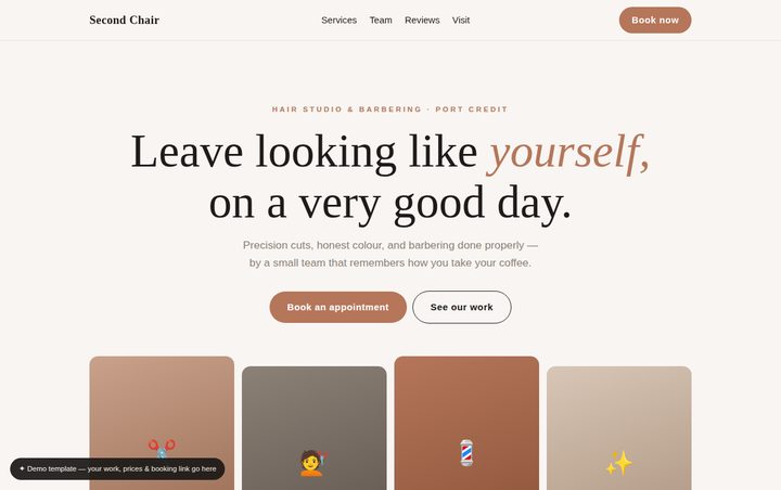 Screenshot of the salon and barbershop website template